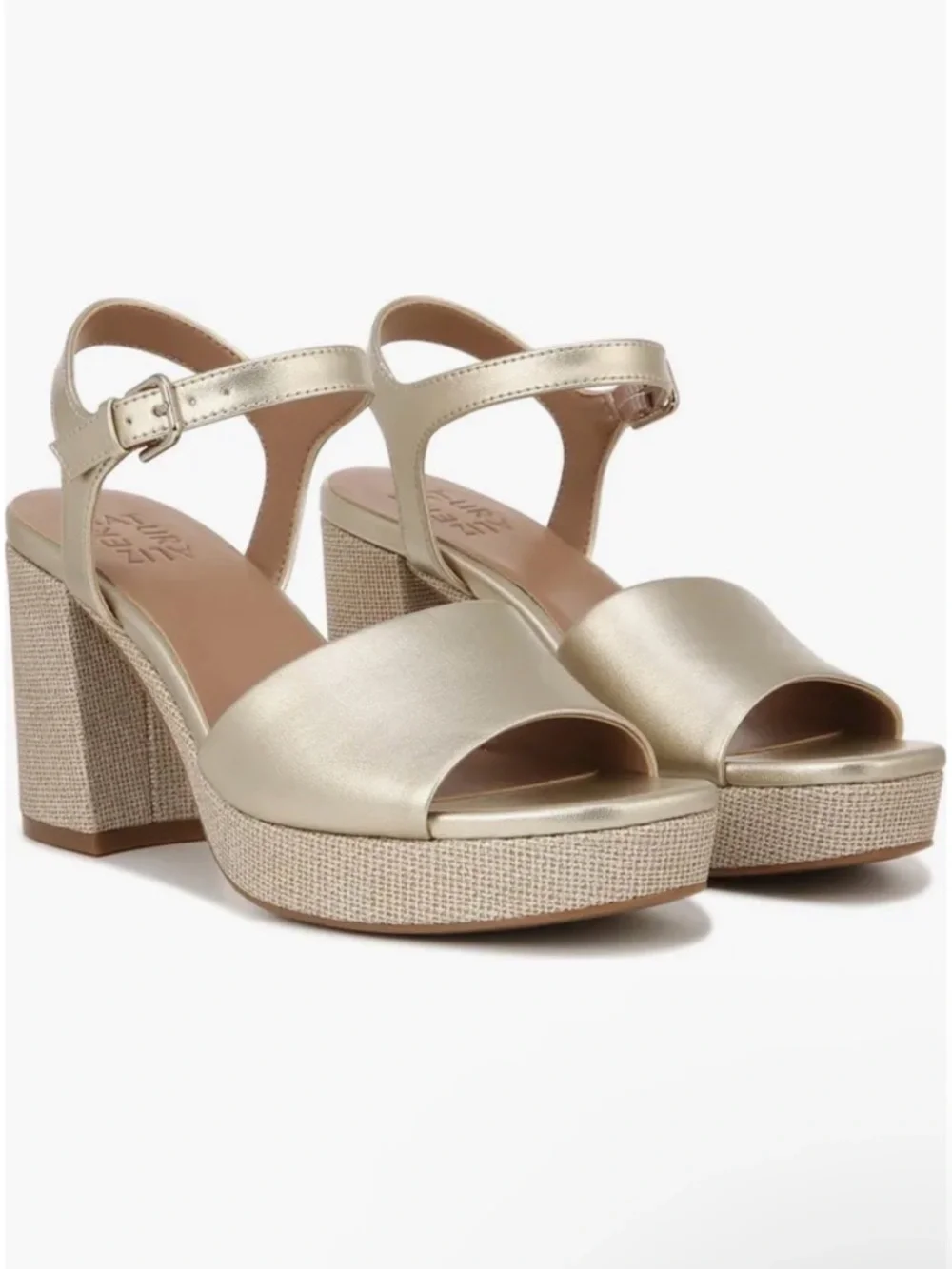 Naturalizer Lily Sandal Gold Platform Block Heel Ankle Strap Open Toe Size 9.5